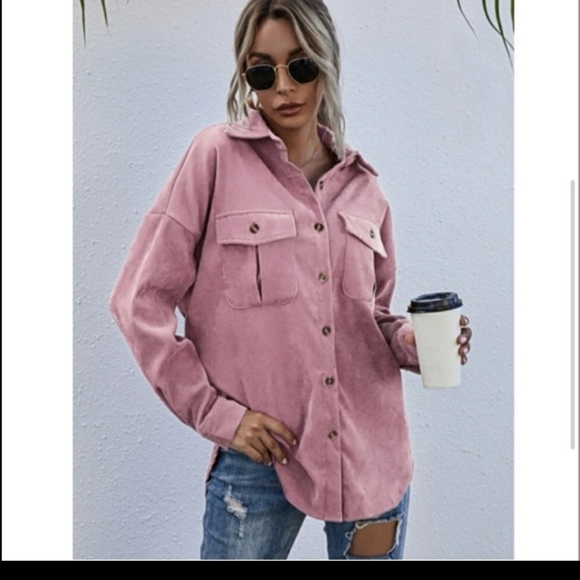 Pink Button Front Corduroy Coat - Picture 4 of 6